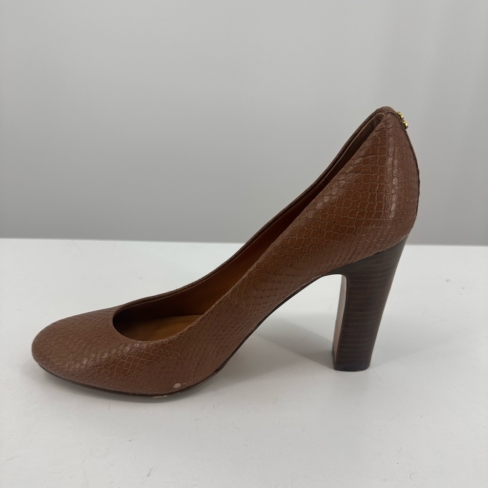 Coach Sue Printed Snakeskin Tan Brown Heels Pumps Size 8.5 - Picture 8 of 11